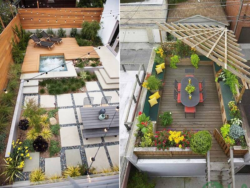 thiết kế sân vườn trên sân thượng
